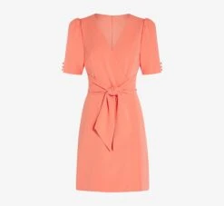 Adrianna Papell Crepe Tie-Front A-Line Short Wrap Dress In Peach Blossom -Allure Attire AP1D104632 AC956 Regular Flat