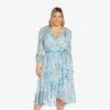 Adrianna Papell Plus Size Floral-Printed Chiffon Short Dress In Blue Multi