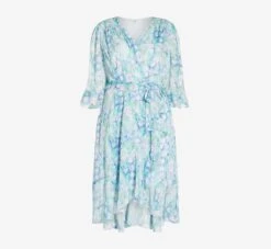 Adrianna Papell Plus Size Floral-Printed Chiffon Short Dress In Blue Multi -Allure Attire AP1D104650 AA461 Plus Flat