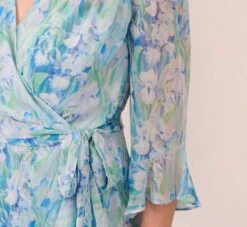 Adrianna Papell Plus Size Floral-Printed Chiffon Short Dress In Blue Multi -Allure Attire AP1D104650 AA461 Plus Lifestyle