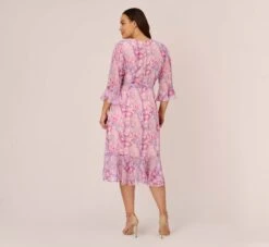Adrianna Papell Plus Size Floral-Printed Chiffon Short Dress In Pink Multi -Allure Attire AP1D104650 AE970 Plus Back