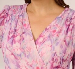 Adrianna Papell Plus Size Floral-Printed Chiffon Short Dress In Pink Multi -Allure Attire AP1D104650 AE970 Plus Detail