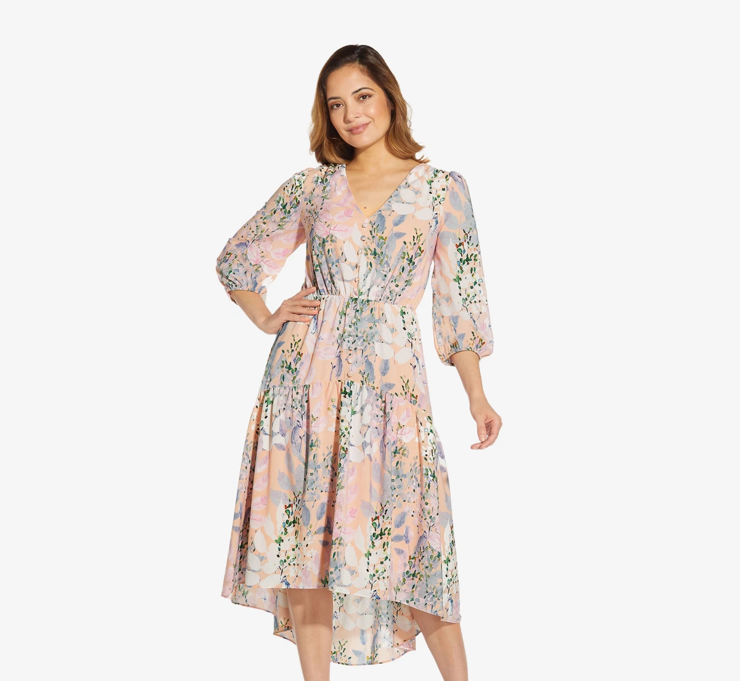 Adrianna Papell Floral-Print Chiffon Short Dress In Blush Multi 1 Adrianna Papell Floral-Print Chiffon Short Dress In Blush Multi
