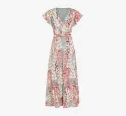 Adrianna Papell Floral-Print Fit-And-Flare Midi-Length Chiffon Dress In Aqua Multi -Allure Attire AP1D104656 BZ980 Regular Flat