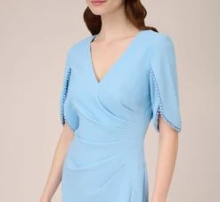 Adrianna Papell Pearl Embellished Knit Crepe Sheath Dress In Elegant Sky -Allure Attire AP1D104679 AC497 Regular Detail