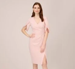 Adrianna Papell Pearl Embellished Knit Crepe Sheath Dress In Mellow Blush