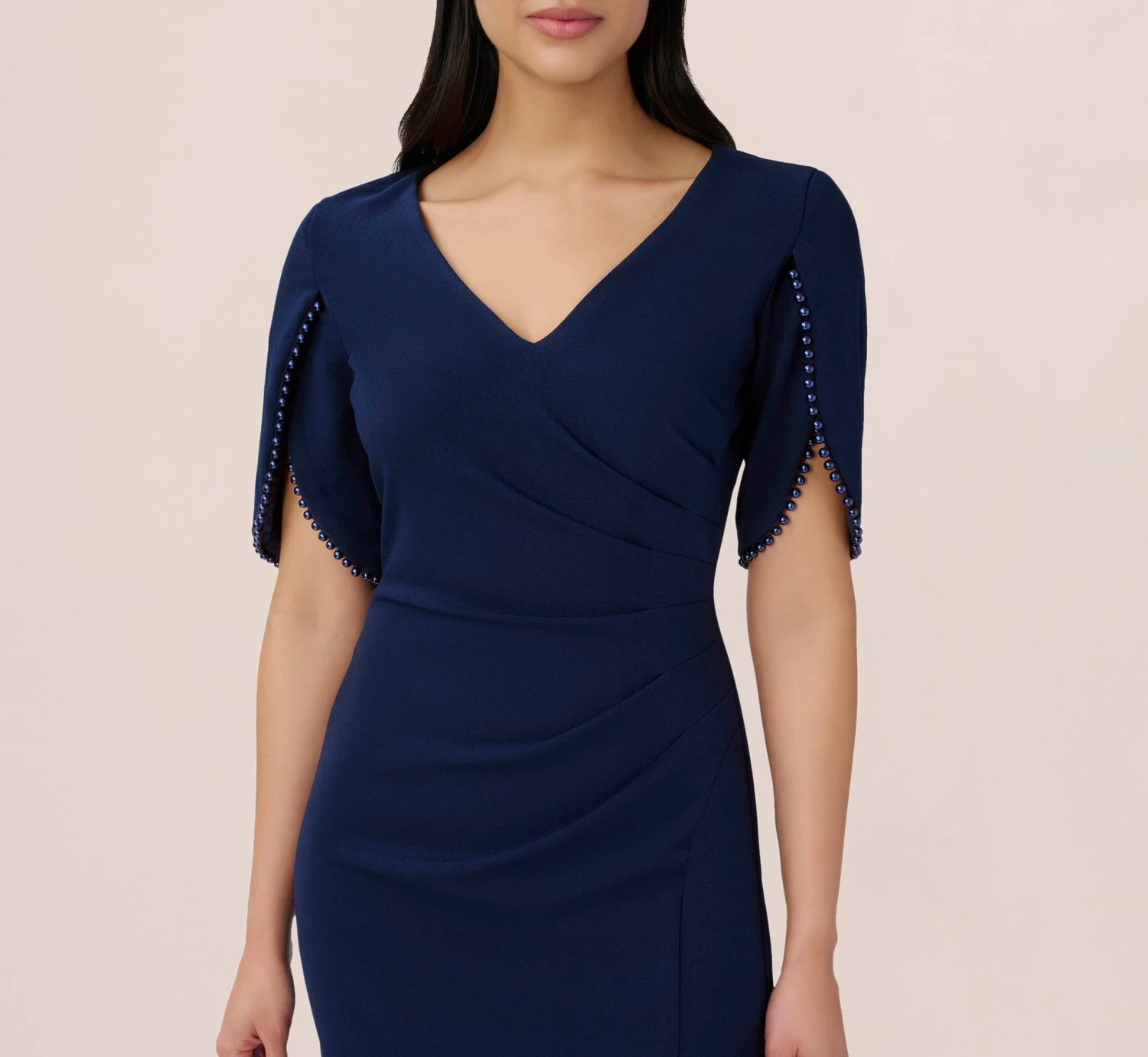 Adrianna Papell Pearl Embellished Knit Crepe Sheath Dress In Navy Sateen 3 Adrianna Papell Pearl Embellished Knit Crepe Sheath Dress In Navy Sateen - Image 3