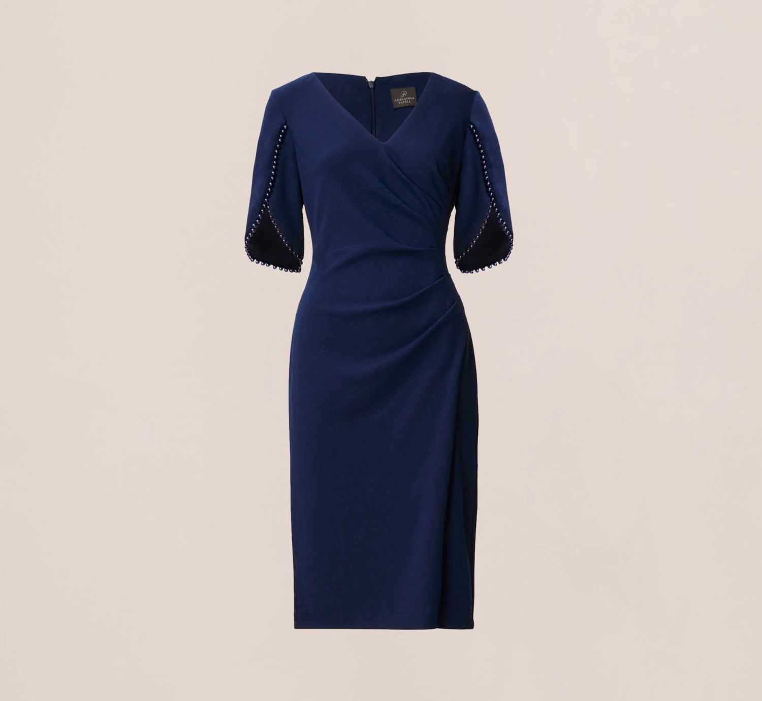 Adrianna Papell Pearl Embellished Knit Crepe Sheath Dress In Navy Sateen 7 Adrianna Papell Pearl Embellished Knit Crepe Sheath Dress In Navy Sateen - Image 7