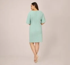 Adrianna Papell Plus Size Pearl Embellished Knit Crepe Sheath Dress In Cloudy Aqua -Allure Attire AP1D104679 AK484 Plus Back