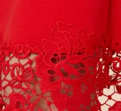 Adrianna Papell Stretch Knit Crepe Midi-Length Fit-And-Flare Dress With Lace Trim In Cherry Bliss -Allure Attire AP1D104683 AJ612 Regular Alternate