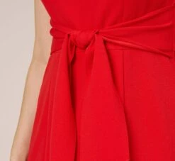 Adrianna Papell Stretch Knit Crepe Midi-Length Fit-And-Flare Dress With Lace Trim In Cherry Bliss -Allure Attire AP1D104683 AJ612 Regular Side