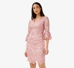 Front Page 9 Adrianna Papell Floral Embroidered Short Sheath Cocktail Dress In Rose