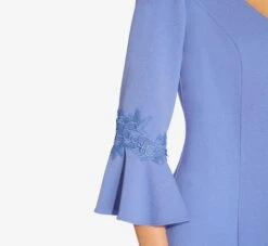 Adrianna Papell Lace-Trim Crepe Short Sheath Dress With Bell Sleeves In Misty Peri -Allure Attire AP1D104716 AD494 Regular Detail