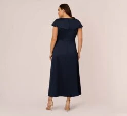 Adrianna Papell Plus Size Satin Crepe Ruffled Cropped Jumpsuit In Dark Navy -Allure Attire AP1D104719 AV410 Plus Back
