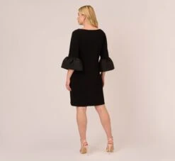 Adrianna Papell Plus Size Draped Jersey Short Sheath Dress With Bell Cuffs In Black -Allure Attire AP1D104729 AA002 Plus Back