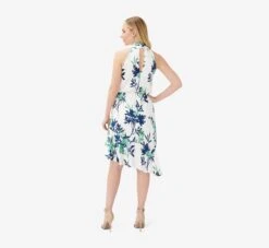 Adrianna Papell Floral-Print Crepe Midi-Length Blouson Halter Dress In Ivory Multi -Allure Attire AP1D104753 AH170 Regular Back