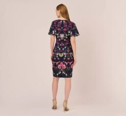 Adrianna Papell Floral-Print Crepe Midi-Length Sheath Dress In Navy Multi -Allure Attire AP1D104781 AA980 Regular Back