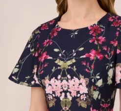 Adrianna Papell Floral-Print Crepe Midi-Length Sheath Dress In Navy Multi -Allure Attire AP1D104781 AA980 Regular Detail