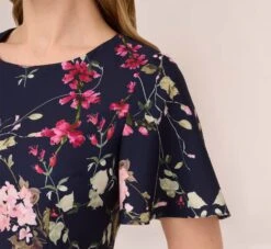 Adrianna Papell Floral-Print Crepe Midi-Length Sheath Dress In Navy Multi -Allure Attire AP1D104781 AA980 Regular Lifestyle