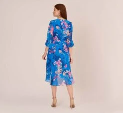 Adrianna Papell Floral-Print Chiffon Short Wrap Dress In Blue Multi 9 Adrianna Papell Floral-Print Chiffon Short Wrap Dress In Blue Multi -Allure Attire AP1D104808 AA461 Regular Back