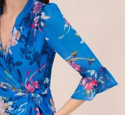 Adrianna Papell Floral-Print Chiffon Short Wrap Dress In Blue Multi 10 Adrianna Papell Floral-Print Chiffon Short Wrap Dress In Blue Multi -Allure Attire AP1D104808 AA461 Regular Lifestyle