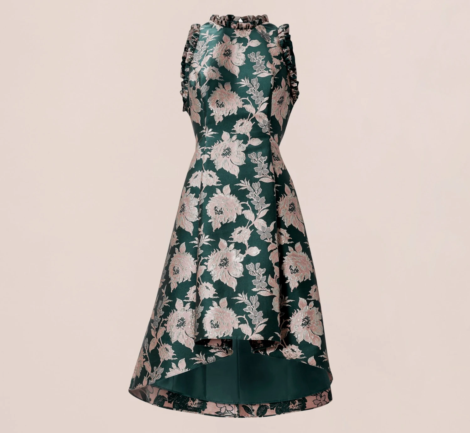 Adrianna Papell Metallic Floral Jacquard Ruffled Fit And Flare Short Day Dress In Hunter Multi 5 Adrianna Papell Metallic Floral Jacquard Ruffled Fit And Flare Short Day Dress In Hunter Multi - Image 5