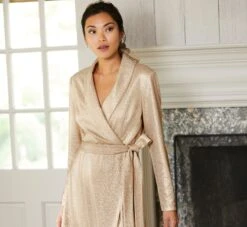 Adrianna Papell Metallic Jersey Short Wrap Tuxedo Dress In Gold -Allure Attire AP1D104833 AA268 Regular Default