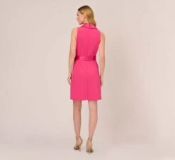 Adrianna Papell Crepe Tuxedo Short Faux Wrap Dress In Cabaret Pink -Allure Attire AP1D104838 AN672 Regular Back