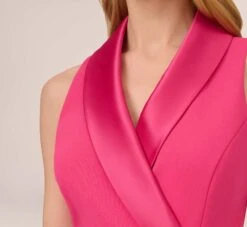 Adrianna Papell Crepe Tuxedo Short Faux Wrap Dress In Cabaret Pink -Allure Attire AP1D104838 AN672 Regular Detail