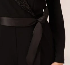 Adrianna Papell Hand-Sequined Crepe Tuxedo Jumpsuit In Black 10 Adrianna Papell Hand-Sequined Crepe Tuxedo Jumpsuit In Black -Allure Attire AP1D104860 AA002 Regular Lifestyle