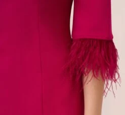Adrianna Papell Crepe Sheath Dress With V-Back And Feather-Trim Sleeves In Rich Magenta -Allure Attire AP1D104892 AQ670 Regular Lifestyle
