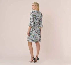 Adrianna Papell Floral-Print Stretch Chiffon Short Fit-And-Flare Dress In Grey Multi -Allure Attire AP1D104902 AF090 Regular Back