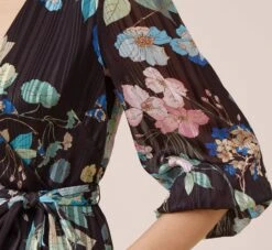 Adrianna Papell Floral Print Chiffon Short Faux Wrap Dress In Black Multi -Allure Attire AP1D104914 AA960 Regular Side