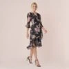 Adrianna Papell Metallic Floral-Print Chiffon Short Wrap Dress In Black Multi