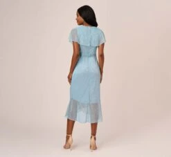 Adrianna Papell Floral Metallic Stencil Midi-Length Mermaid Dress With Capelet In Light Blue 10 Adrianna Papell Floral Metallic Stencil Midi-Length Mermaid Dress With Capelet In Light Blue -Allure Attire AP1D104918 AA486 Regular Back