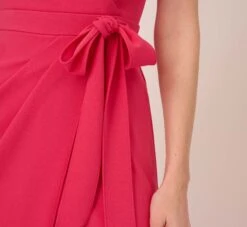 Adrianna Papell Stretch Knit Crepe Faux Wrap Wide Leg Jumpsuit With Overlay In Pink Lotus -Allure Attire AP1D104932 AG661 Regular Detail