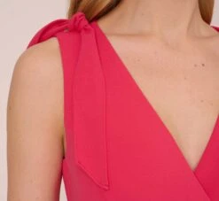 Adrianna Papell Stretch Knit Crepe Faux Wrap Wide Leg Jumpsuit With Overlay In Pink Lotus -Allure Attire AP1D104932 AG661 Regular Lifestyle