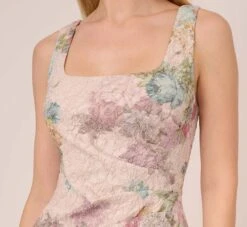 Adrianna Papell Floral Matelasse Sheath Dress With Draped Details In Marble Multi 12 Adrianna Papell Floral Matelasse Sheath Dress With Draped Details In Marble Multi -Allure Attire AP1D104940 AA291 Regular Detail