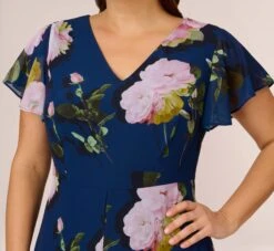 Adrianna Papell Plus Size Floral Print Chiffon Cropped Jumpsuit In Navy Multi -Allure Attire AP1D104961 AA980 Plus Detail
