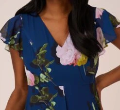 Adrianna Papell Floral Print Chiffon Cropped Jumpsuit In Navy Multi -Allure Attire AP1D104961 AA980 Regular Detail