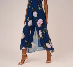 Adrianna Papell Floral Print Chiffon Cropped Jumpsuit In Navy Multi -Allure Attire AP1D104961 AA980 Regular Lifestyle