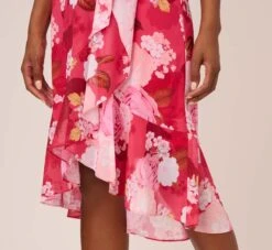 Adrianna Papell Floral Print Smocked Chiffon Short Dress In Pink Multi -Allure Attire AP1D104963 AE970 Regular Lifestyle