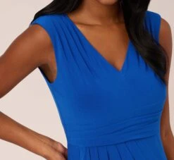 Adrianna Papell Stretch Matte Jersey Draped Asymmetrical Short Dress In Rich Royal 12 Adrianna Papell Stretch Matte Jersey Draped Asymmetrical Short Dress In Rich Royal -Allure Attire AP1D104971 AI402 Regular Detail