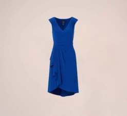 Adrianna Papell Stretch Matte Jersey Draped Asymmetrical Short Dress In Rich Royal 14 Adrianna Papell Stretch Matte Jersey Draped Asymmetrical Short Dress In Rich Royal -Allure Attire AP1D104971 AI402 Regular Flat