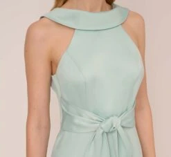 Adrianna Papell Satin Crepe Midi-Length Fit-And-Flare Halter Dress In Mint Smoke 9 Adrianna Papell Satin Crepe Midi-Length Fit-And-Flare Halter Dress In Mint Smoke -Allure Attire AP1D104976 AH484 Regular Detail
