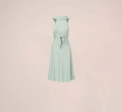 Adrianna Papell Satin Crepe Midi-Length Fit-And-Flare Halter Dress In Mint Smoke 13 Adrianna Papell Satin Crepe Midi-Length Fit-And-Flare Halter Dress In Mint Smoke -Allure Attire AP1D104976 AH484 Regular Flat