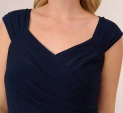 Adrianna Papell Plus Size Chiffon And Jersey Flounce Draped Dress With Pleated Details In Midnight -Allure Attire AP1D104977 AB411 Plus Detail