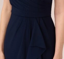 Adrianna Papell Chiffon And Jersey Flounce Draped Dress With Pleated Details In Midnight -Allure Attire AP1D104977 AB411 Regular Lifestyle