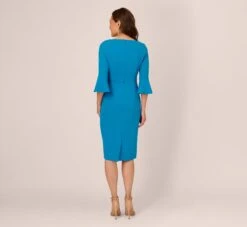 Adrianna Papell Stretch Knit Crepe Tie-Front Midi-Length Sheath Dress In Deep Cerulean -Allure Attire AP1D104978 AB431 Regular Back
