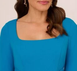 Adrianna Papell Stretch Knit Crepe Tie-Front Midi-Length Sheath Dress In Deep Cerulean -Allure Attire AP1D104978 AB431 Regular Detail